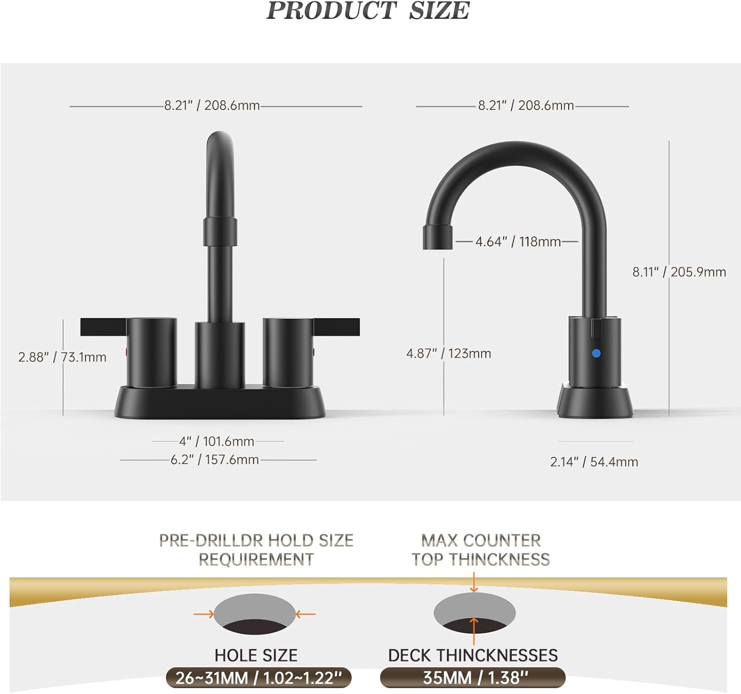 4 Inch 2 Handle Centerset Matte Black Lead-Free Modern Bathroom Faucet, 360 Swivel Spout 2-3 Hole RV Bathroom Vanity Sink Faucet with Pop up Drain and Water Supply Lines,Bf015-1-Mb